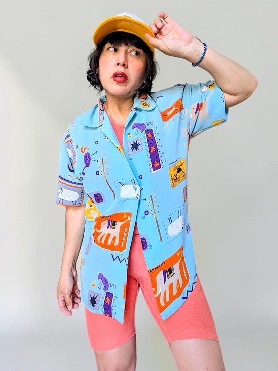 Vintage Tops - Marianne VTG 80's japanese fairy kitsch whimsy goth sea foam cat animals tee M